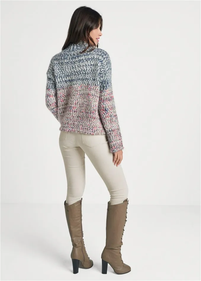 Marled Knit Mockneck Sweater Blue Multi Women VENUS Turtleneck and Mock Neck