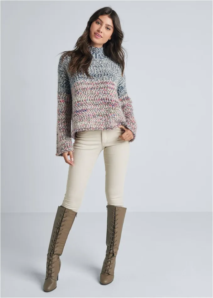 Marled Knit Mockneck Sweater Blue Multi Women VENUS Turtleneck and Mock Neck