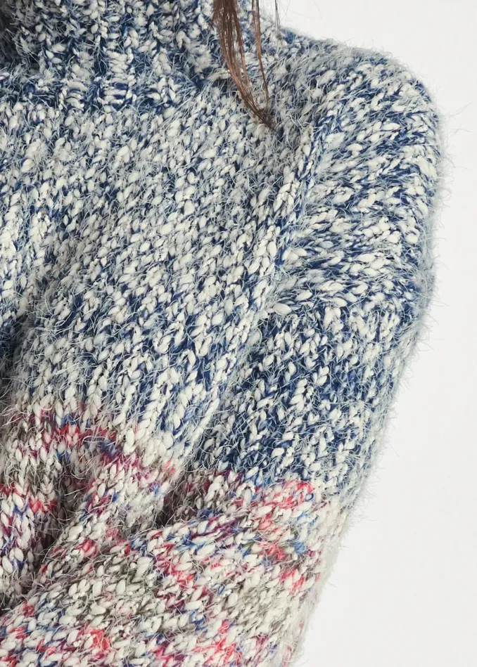 Marled Knit Mockneck Sweater Blue Multi Women VENUS Turtleneck and Mock Neck