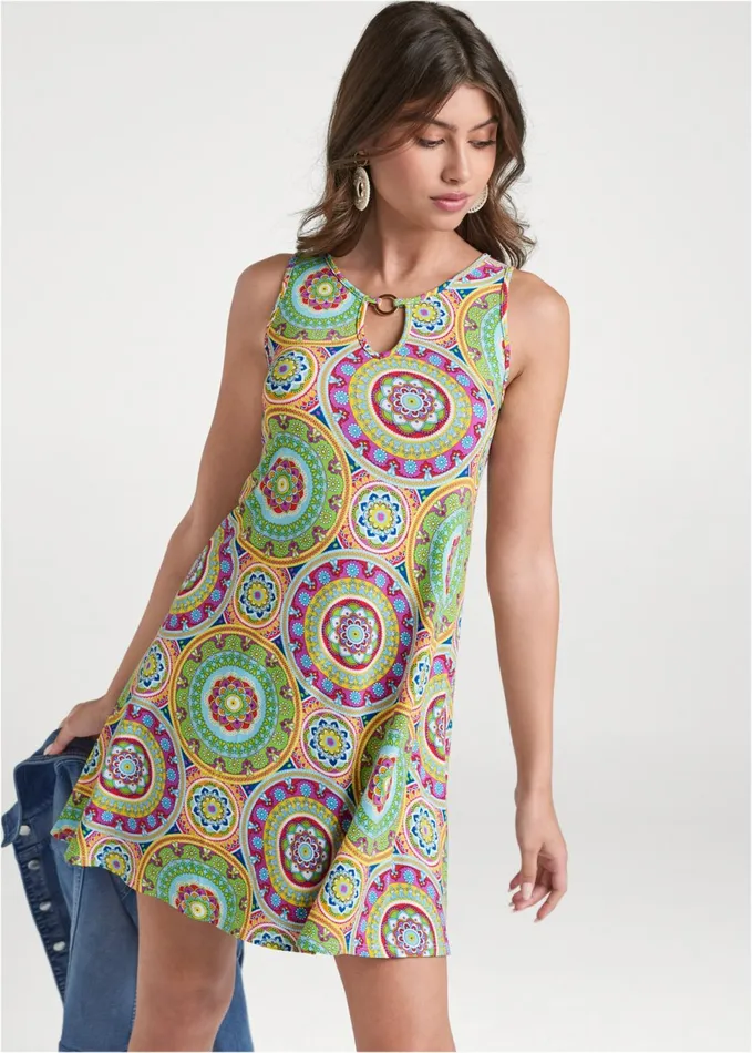 Medallion Print Dress White Multi Women VENUS Casual Dresses