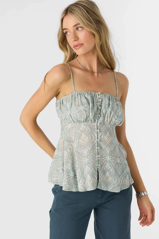 MEI MARIA TILE BUTTON FRONT TANK TOP Silver Blue Women O039NEILL Clothing