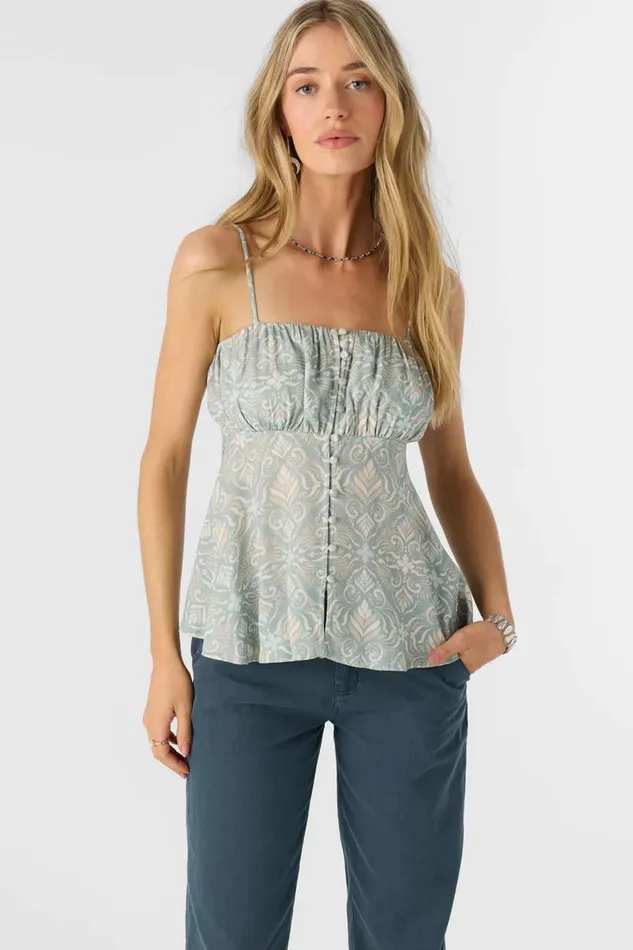 MEI MARIA TILE BUTTON FRONT TANK TOP Silver Blue Women O039NEILL Clothing
