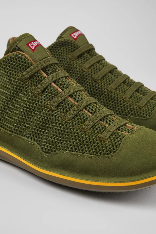 Men Beetle Green TextileNubuck Basket Bootie Camper Casual Shoes