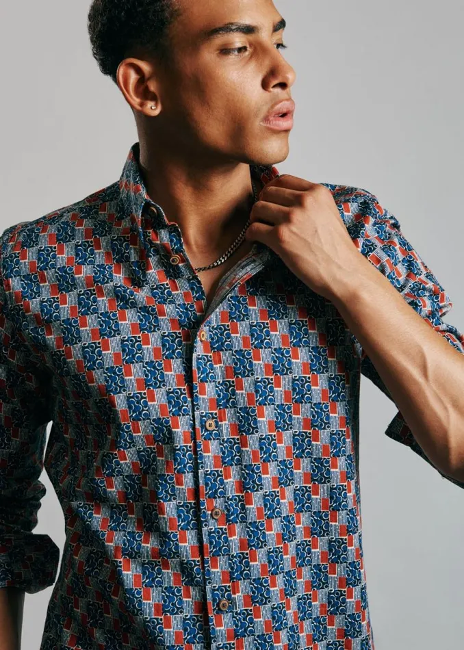 Men Ben Sherman Archive Print Shirts 1950s Checkerboard Print Shirt