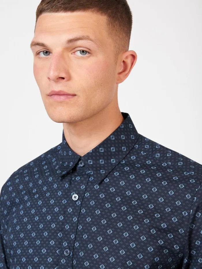 Men Ben Sherman Archive Print Shirts Signature Geo Print Shirt 8211 Midnight