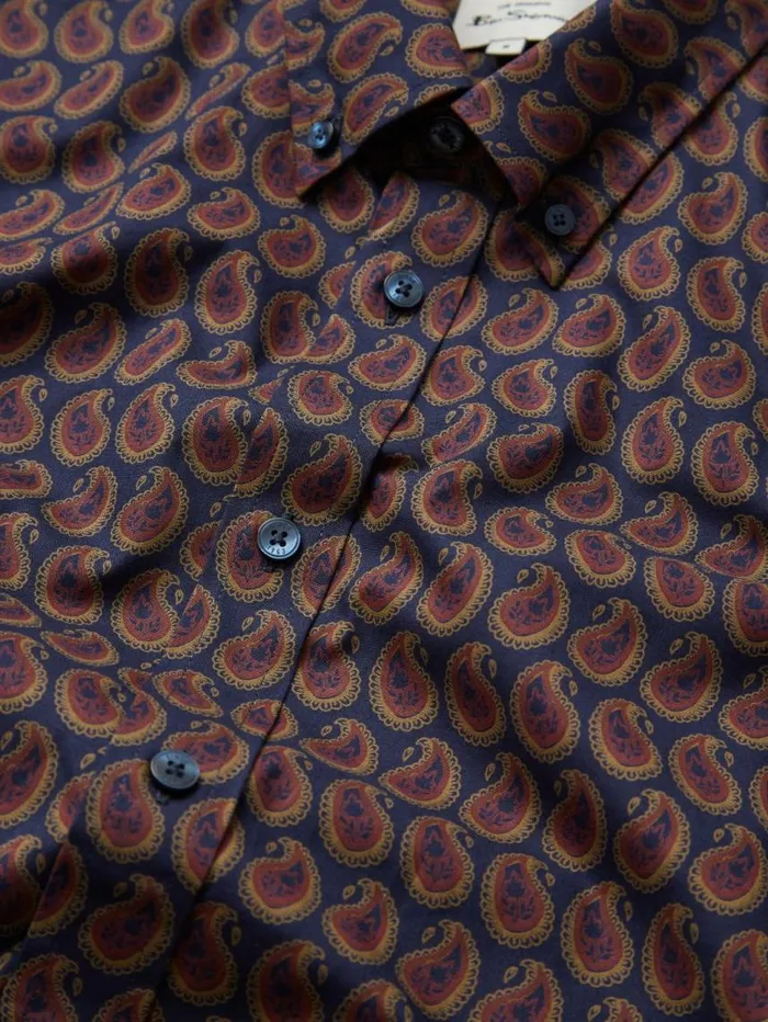 Men Ben Sherman Archive Print Shirts Slim Fit Paisley Print LongSleeve Shirt