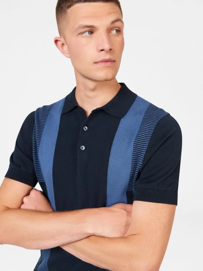 Men Ben Sherman Mod Knit Polos Intarsia Stripe Knit Polo 8211 Dark Navy Men Ben Sherman Mod Knit Polos Intarsia Stripe Knit Polo 8211 Dark Navy