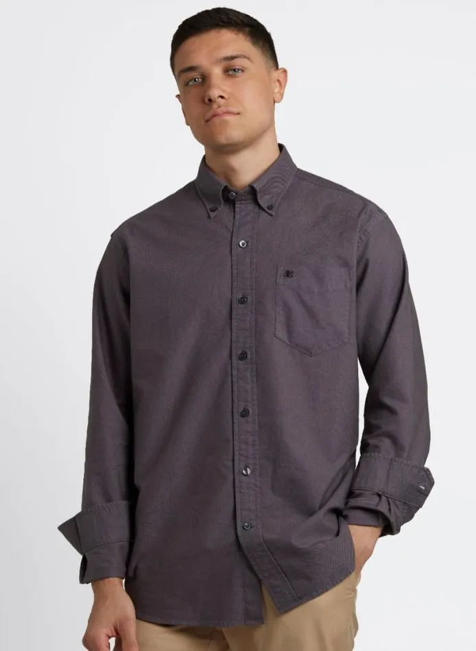 Men Ben Sherman Oxford Shirts Beatnik Oxford Garment Dye Shirt 8211 Charcoal