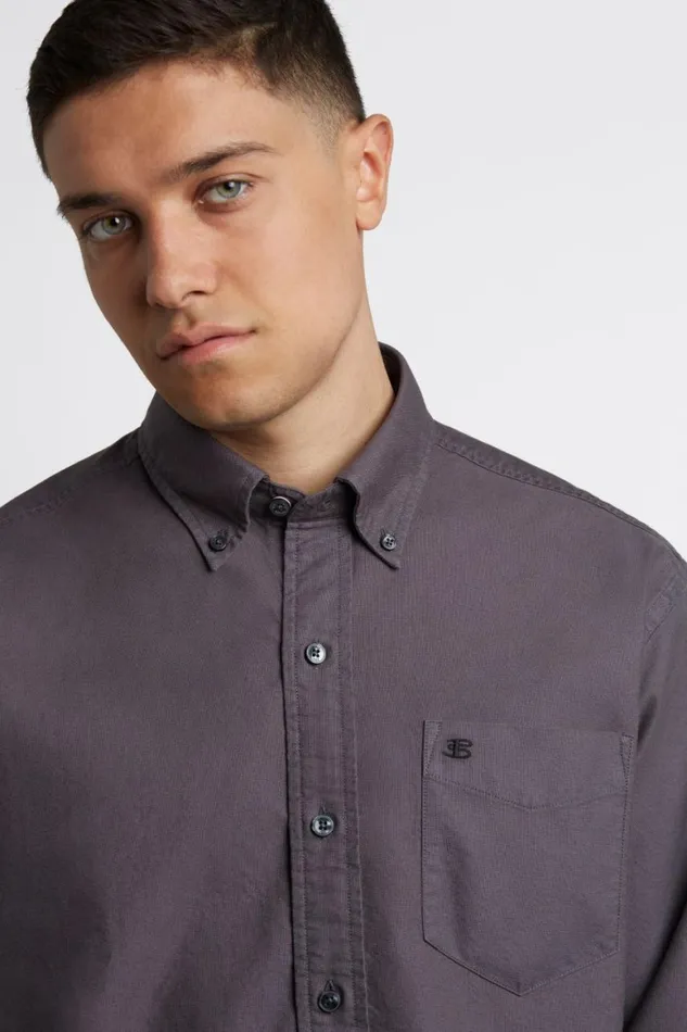 Men Ben Sherman Oxford Shirts Beatnik Oxford Garment Dye Shirt 8211 Charcoal