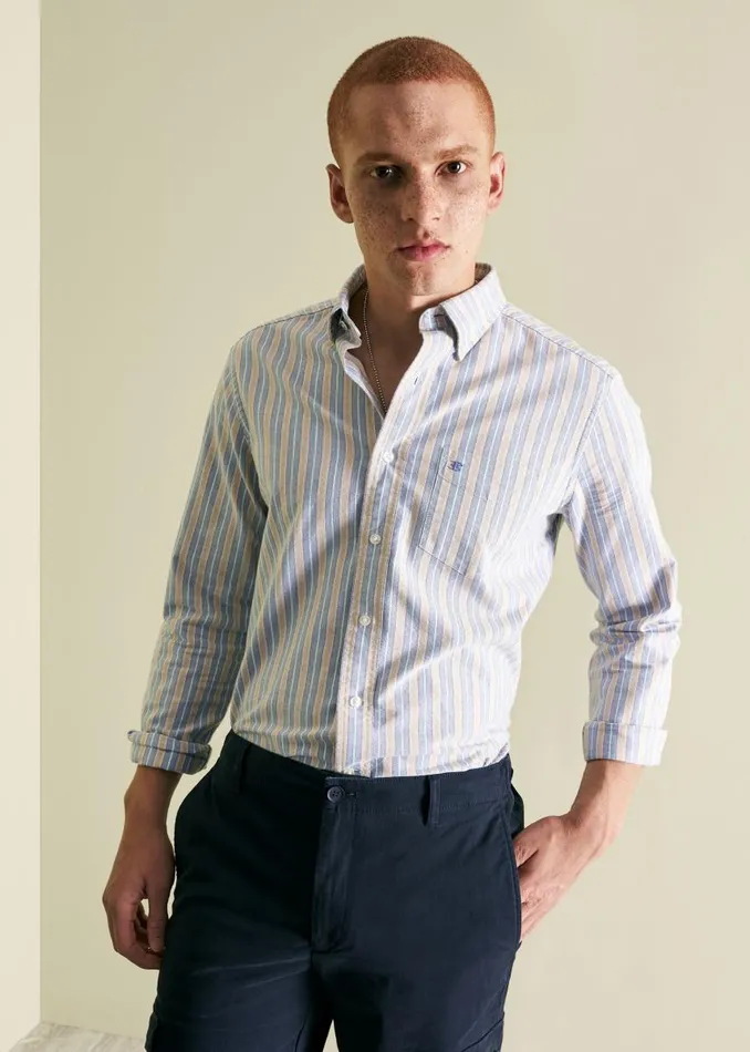 Men Ben Sherman Oxford Shirts Brighton Oxford Organic Stripe Shirt 8211 Collegiate Blue Multi Stripe Men Ben Sherman Oxford Shirts Brighton Oxford Organic Stripe Shirt 8211 Collegiate Blue Multi Stripe