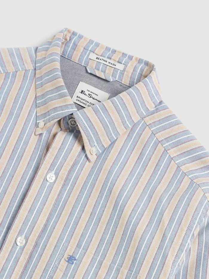 Men Ben Sherman Oxford Shirts Brighton Oxford Organic Stripe Shirt 8211 Collegiate Blue Multi Stripe