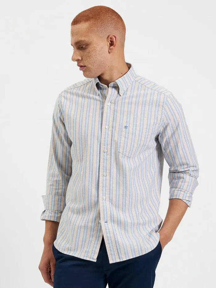 Men Ben Sherman Oxford Shirts Brighton Oxford Organic Stripe Shirt 8211 Collegiate Blue Multi Stripe