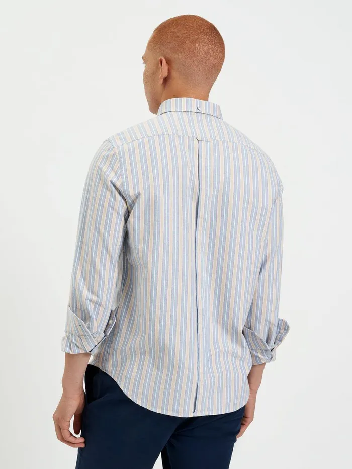 Men Ben Sherman Oxford Shirts Brighton Oxford Organic Stripe Shirt 8211 Collegiate Blue Multi Stripe
