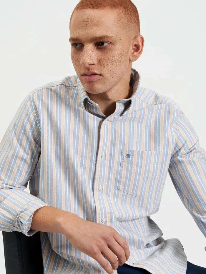 Men Ben Sherman Oxford Shirts Brighton Oxford Organic Stripe Shirt 8211 Collegiate Blue Multi Stripe