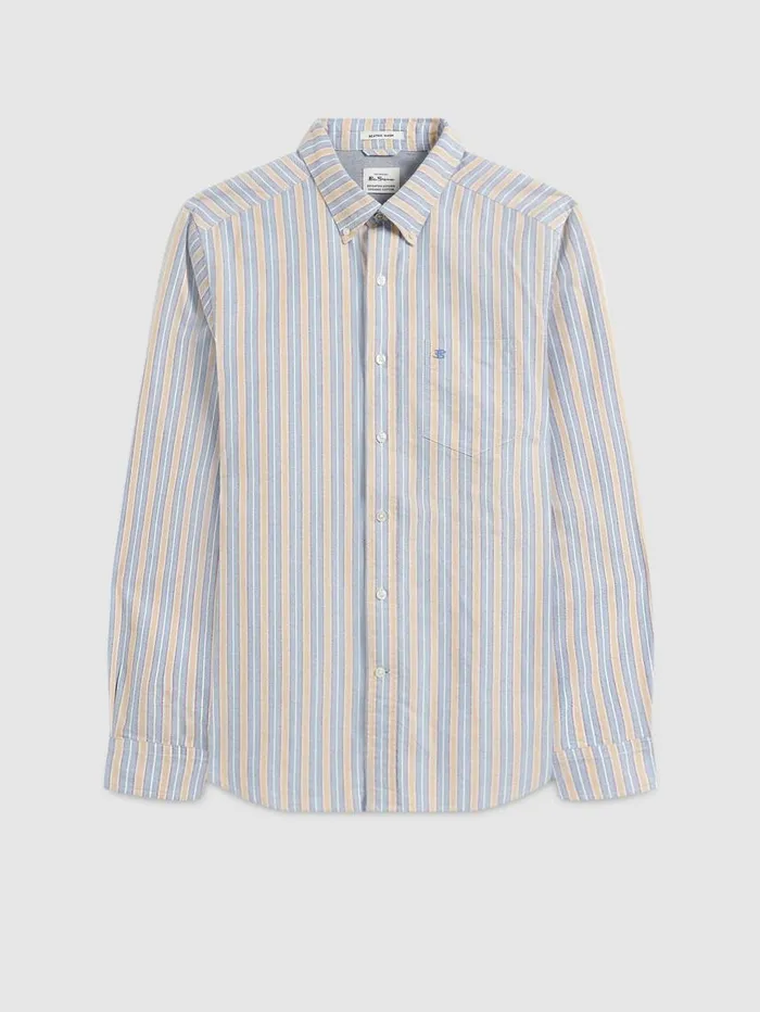 Men Ben Sherman Oxford Shirts Brighton Oxford Organic Stripe Shirt 8211 Collegiate Blue Multi Stripe
