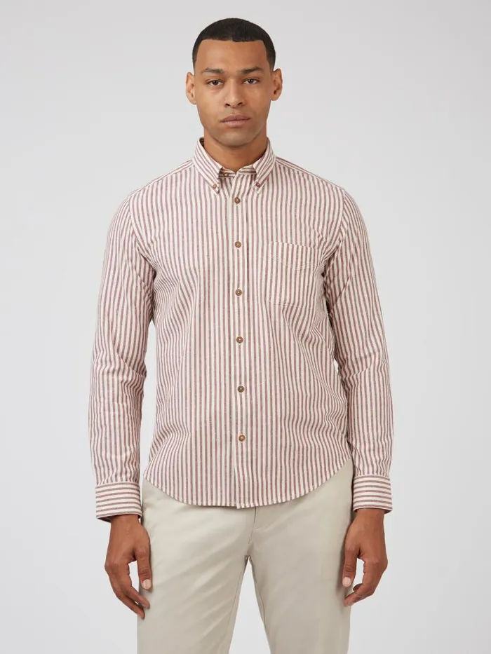 Men Ben Sherman Oxford Shirts Oxford Stripe LongSleeve Shirt 8211 Wine