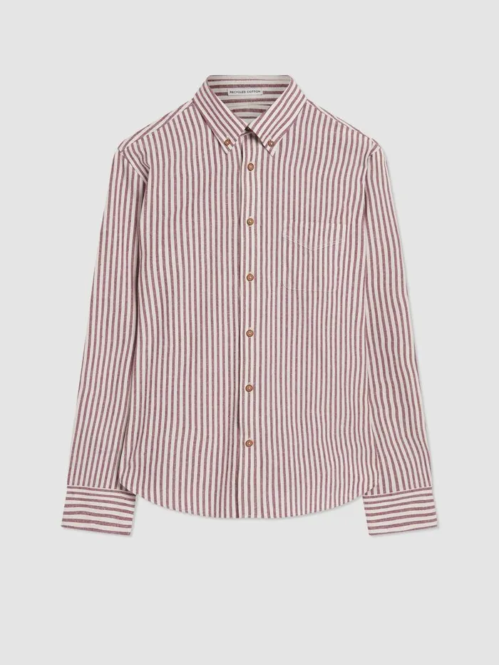 Men Ben Sherman Oxford Shirts Oxford Stripe LongSleeve Shirt 8211 Wine