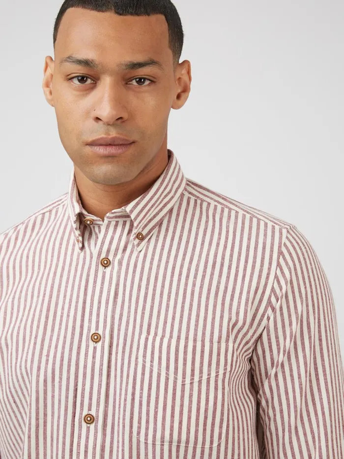 Men Ben Sherman Oxford Shirts Oxford Stripe LongSleeve Shirt 8211 Wine
