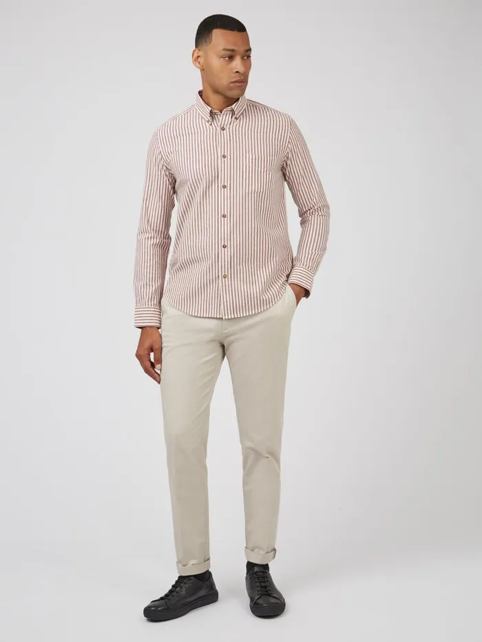Men Ben Sherman Oxford Shirts Oxford Stripe LongSleeve Shirt 8211 Wine