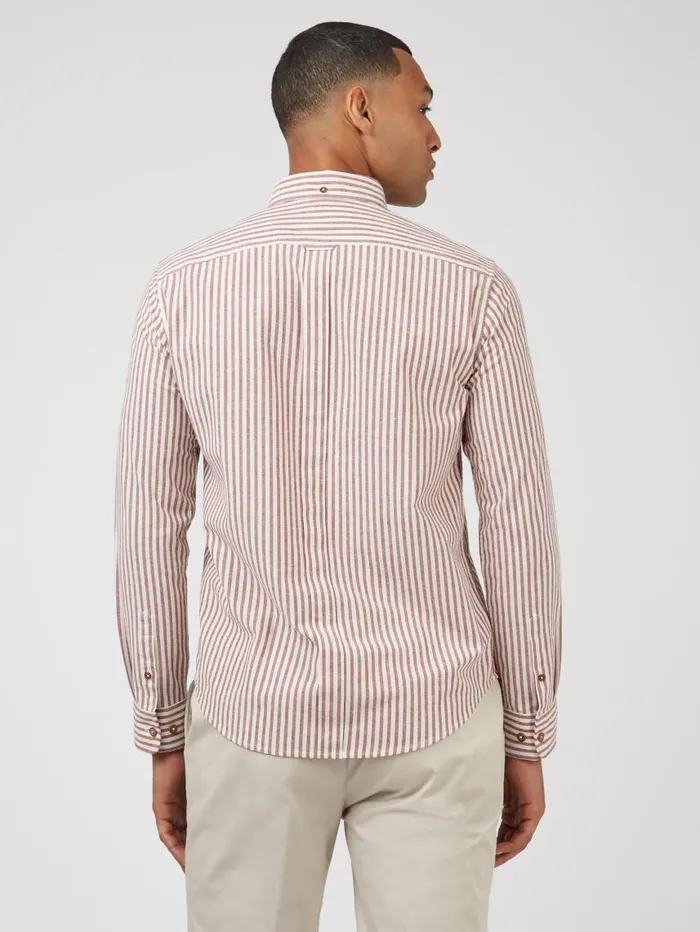 Men Ben Sherman Oxford Shirts Oxford Stripe LongSleeve Shirt 8211 Wine