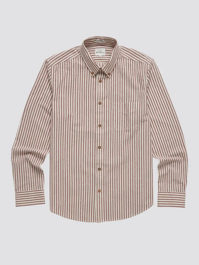 Men Ben Sherman Oxford Shirts Oxford Stripe LongSleeve Shirt 8211 Wine