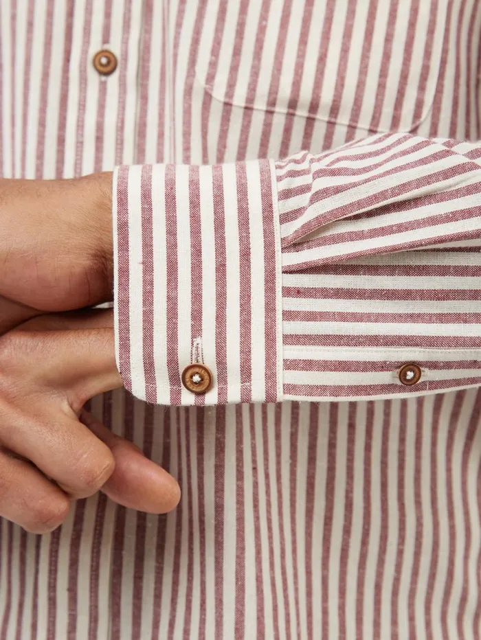 Men Ben Sherman Oxford Shirts Oxford Stripe LongSleeve Shirt 8211 Wine