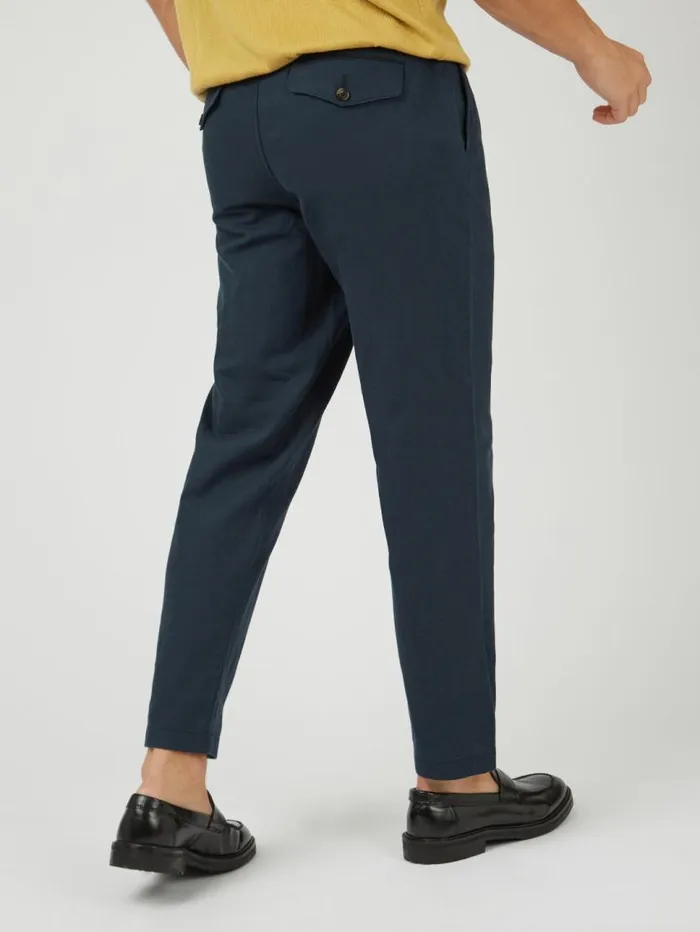 Men Ben Sherman Pants and Chinos Signature Slim Taper Linen Trousers 8211 Midnight