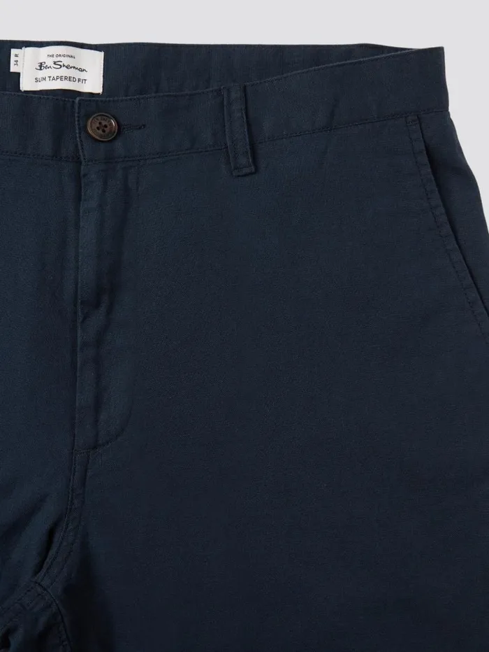 Men Ben Sherman Pants and Chinos Signature Slim Taper Linen Trousers 8211 Midnight