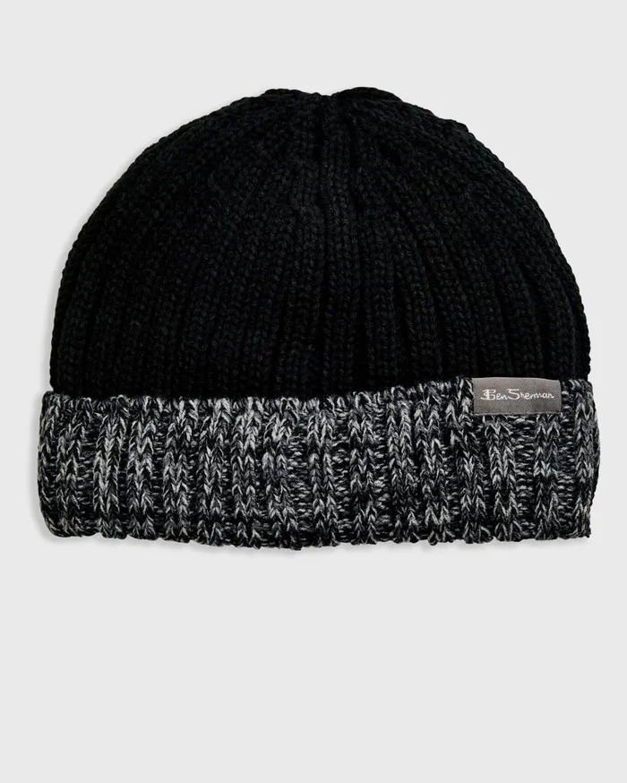 Men Ben Sherman Scarves and Cold Weather Ribbed Knit Beanie 8211 BlackGrey