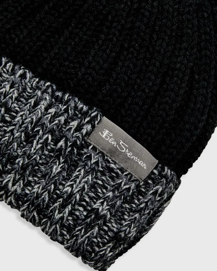 Men Ben Sherman Scarves and Cold Weather Ribbed Knit Beanie 8211 BlackGrey