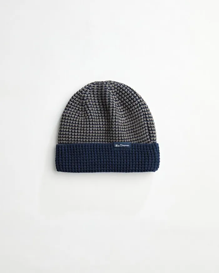 Men Ben Sherman Scarves and Cold Weather Waffle Knit Hat With Thermal Plush Lining 8211 Navy BlazerOdyssey Grey