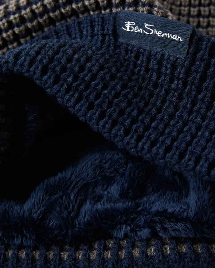 Men Ben Sherman Scarves and Cold Weather Waffle Knit Hat With Thermal Plush Lining 8211 Navy BlazerOdyssey Grey