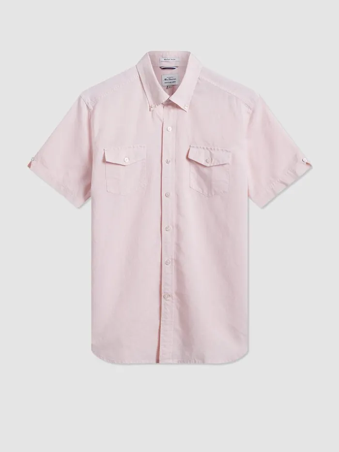 Men Ben Sherman Short Sleeve Shirts Garment Dye ShortSleeve Linen Shirt 8211 Light Pink