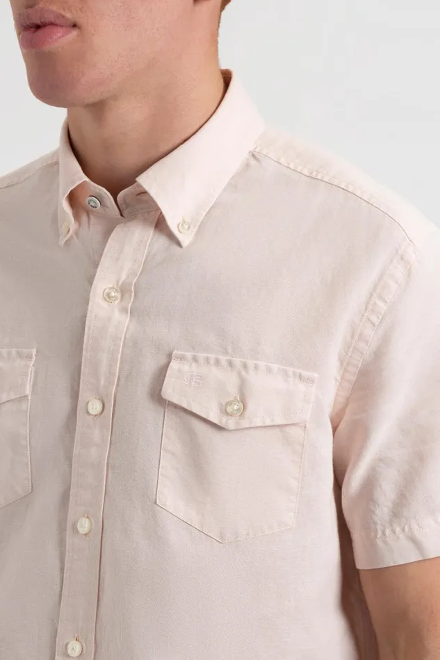 Men Ben Sherman Short Sleeve Shirts Garment Dye ShortSleeve Linen Shirt 8211 Light Pink