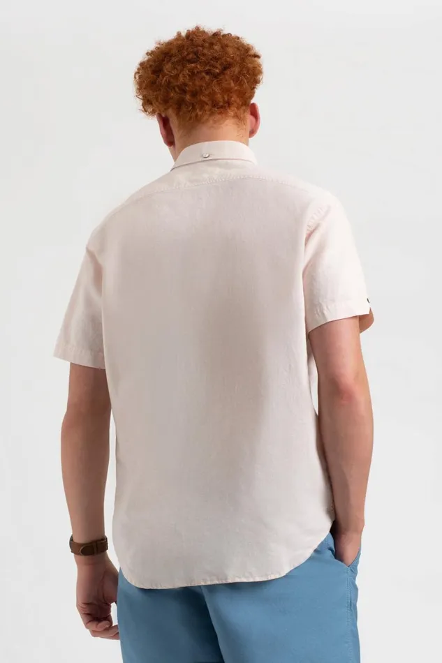 Men Ben Sherman Short Sleeve Shirts Garment Dye ShortSleeve Linen Shirt 8211 Light Pink