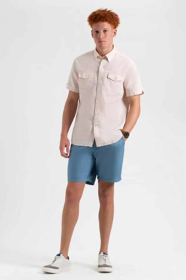 Men Ben Sherman Short Sleeve Shirts Garment Dye ShortSleeve Linen Shirt 8211 Light Pink