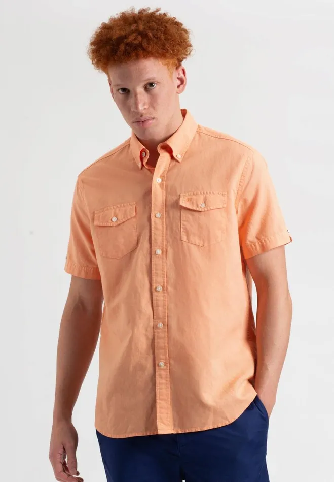 Men Ben Sherman Short Sleeve Shirts Garment Dye ShortSleeve Linen Shirt 8211 Washed Orange Men Ben Sherman Short Sleeve Shirts Garment Dye ShortSleeve Linen Shirt 8211 Washed Orange