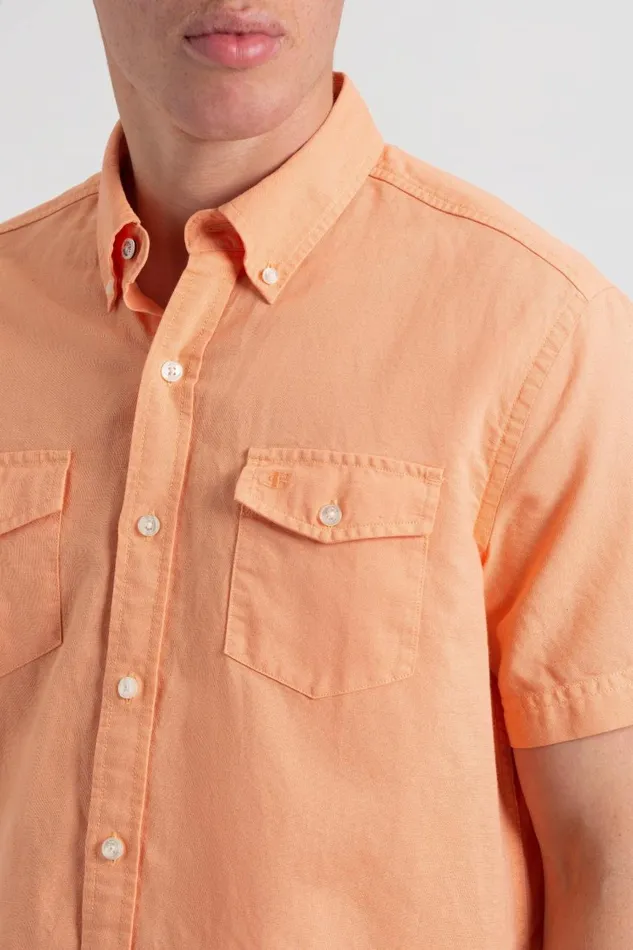 Men Ben Sherman Short Sleeve Shirts Garment Dye ShortSleeve Linen Shirt 8211 Washed Orange