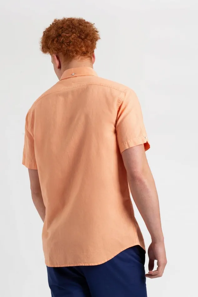 Men Ben Sherman Short Sleeve Shirts Garment Dye ShortSleeve Linen Shirt 8211 Washed Orange
