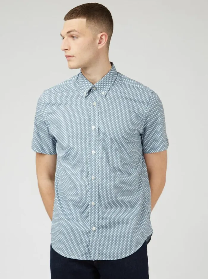 Men Ben Sherman Short Sleeve Shirts Geo Spot Print Shirt 8211 Blue Shadow Men Ben Sherman Short Sleeve Shirts Geo Spot Print Shirt 8211 Blue Shadow
