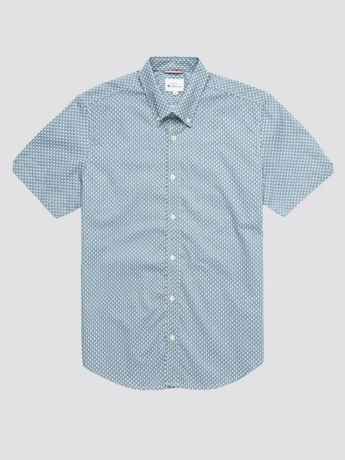 Men Ben Sherman Short Sleeve Shirts Geo Spot Print Shirt 8211 Blue Shadow Men Ben Sherman Short Sleeve Shirts Geo Spot Print Shirt 8211 Blue Shadow