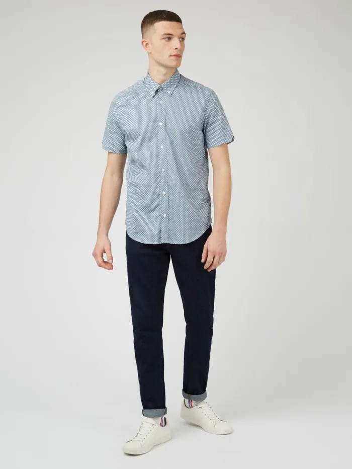 Men Ben Sherman Short Sleeve Shirts Geo Spot Print Shirt 8211 Blue Shadow Men Ben Sherman Short Sleeve Shirts Geo Spot Print Shirt 8211 Blue Shadow