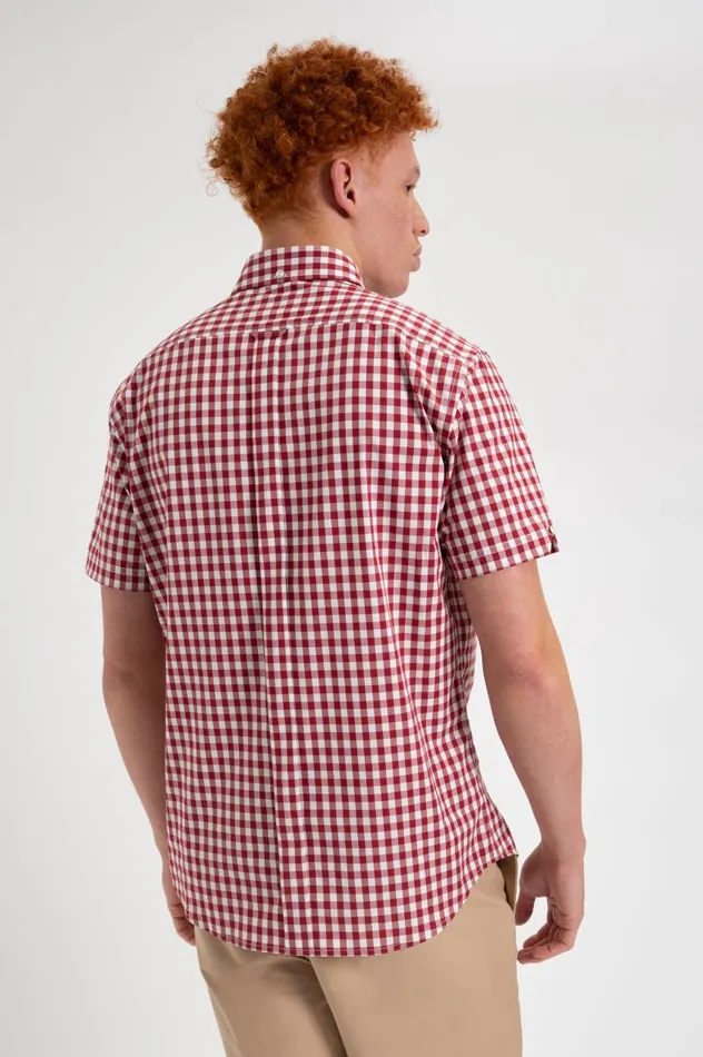 Men Ben Sherman Short Sleeve Shirts Short Sleeve House Poplin Gingham Shirt 8211 Merlot