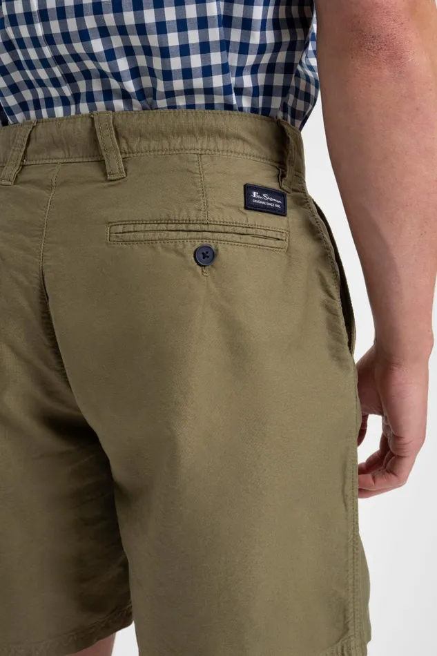 Men Ben Sherman Shorts Beatnik Oxford Garment Dye Slim Short 8211 Light Olive