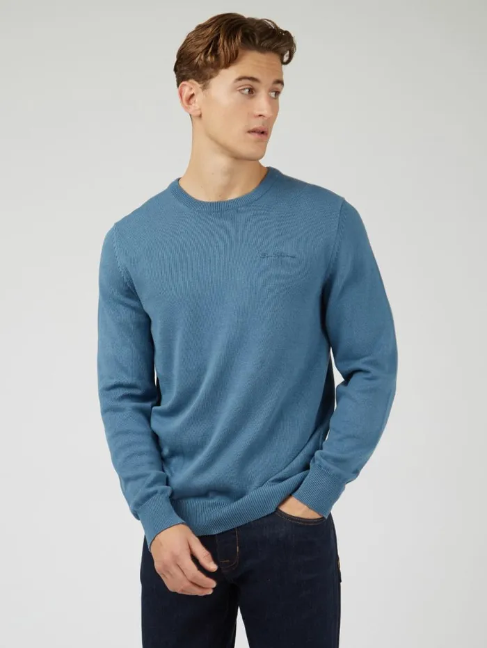 Men Ben Sherman Sweaters and Knits Signature Knit Crewneck 8211 Blue Shadow