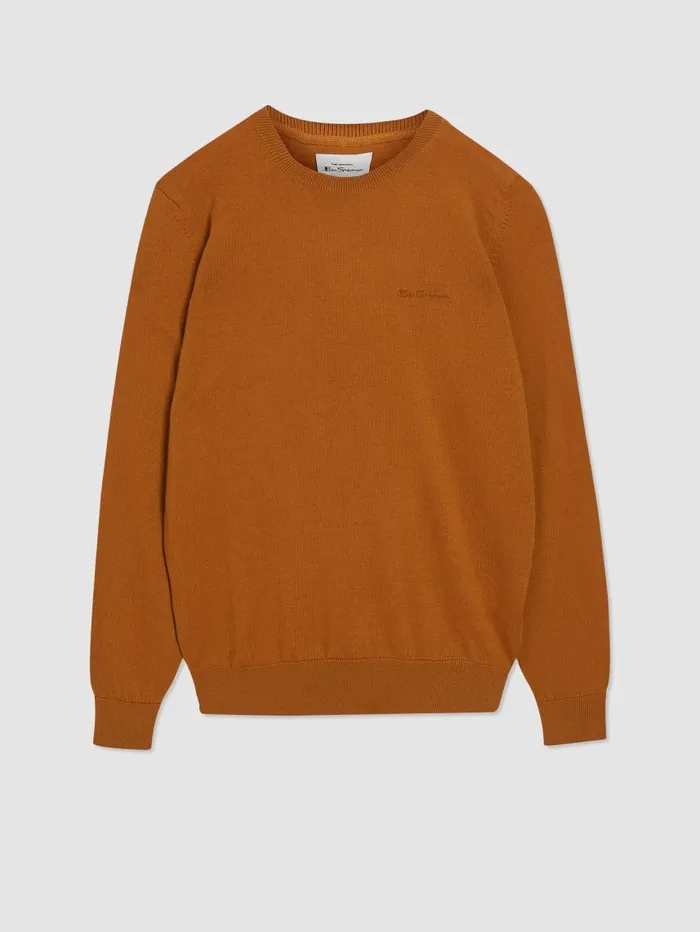 Men Ben Sherman Sweaters and Knits Signature Knit Crewneck Sweater 8211 Ochre
