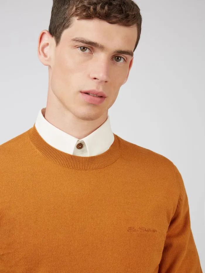 Men Ben Sherman Sweaters and Knits Signature Knit Crewneck Sweater 8211 Ochre