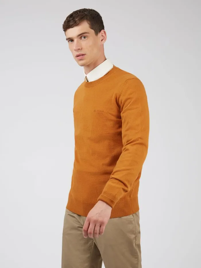 Men Ben Sherman Sweaters and Knits Signature Knit Crewneck Sweater 8211 Ochre