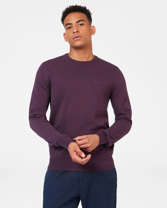 Men Ben Sherman Sweaters and Knits Signature Knitted Crewneck Sweater 8211 Plum Men Ben Sherman Sweaters and Knits Signature Knitted Crewneck Sweater 8211 Plum