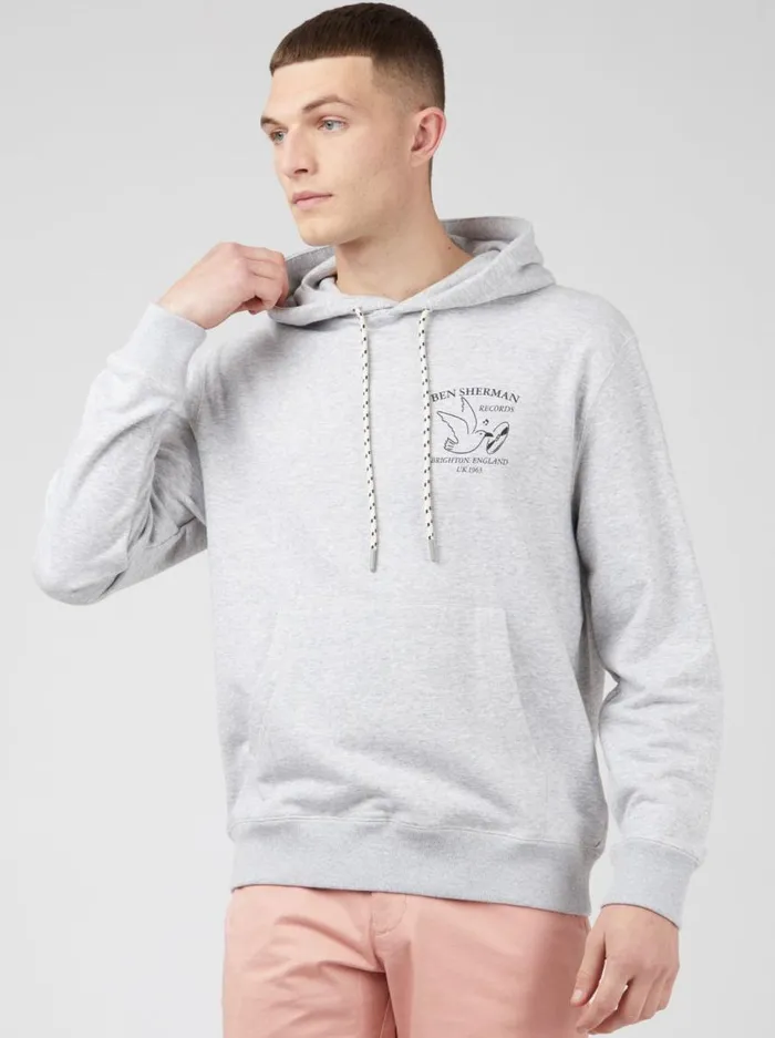 Men Ben Sherman Sweatshirts and Hoodies Brighton Records Graphic Hoodie 8211 Steel